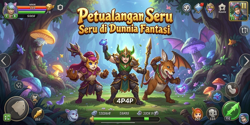 Gameplay mendebarkan di dunia petualangan 4P4P yang penuh warna.