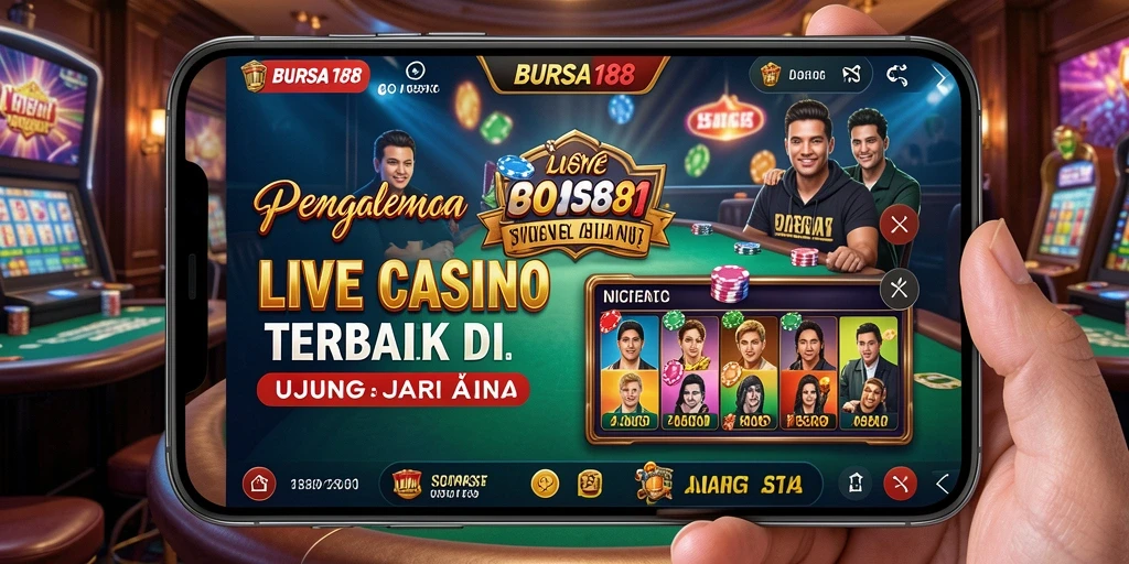 Screenshot BURSA188 yang menampilkan dealer langsung dalam permainan kasino.