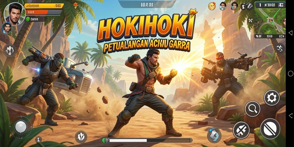 Screenshot gameplay HOKIHOKI dengan aksi mendebarkan dan grafis menawan.