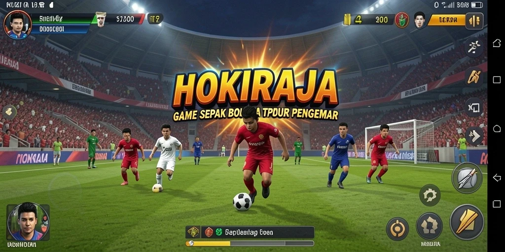 Gameplay HOKIRAJA yang menampilkan aksi sepak bola seru