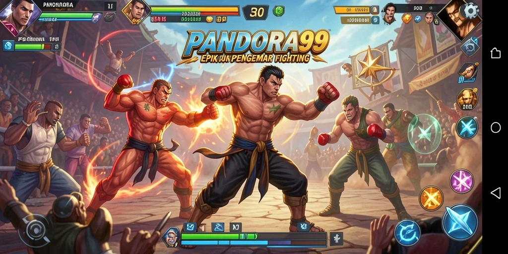 Tangkapan layar dari gameplay pertarungan yang intens di PANDORA99.