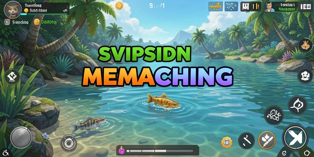 Screenshot gameplay <strong>SVIPSIDN</strong> dengan pemandangan indah saat memancing di danau.